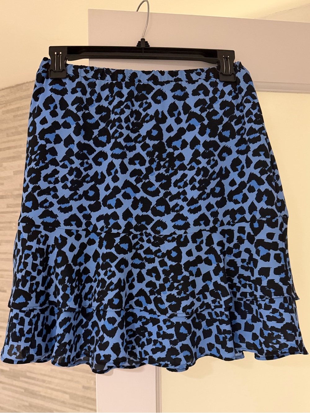 Banana Republic Blue and Black Leopard Print Ruffle Mini Skirt
